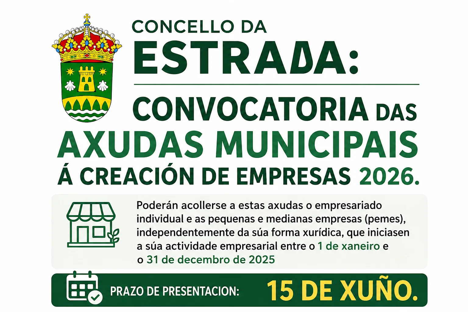 Concello da Estrada convoca o programa de axudas municipais á creación de empresas para o ano 2026